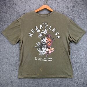 Truth + Theory‎ Mens Heartless Floral Graphic T-Shirt Olive Green Size L Cotton